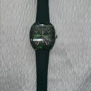 Green Square Face Silicone Strap Watch